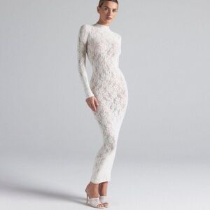 SKIMS White Lace Long-Sleeve Maxi Dress